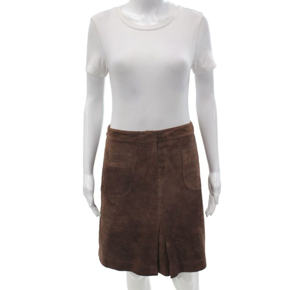 Lilly Pulitzer Women Straight Pencil Skirt Brown Pig Suede Mini Zip Size 4